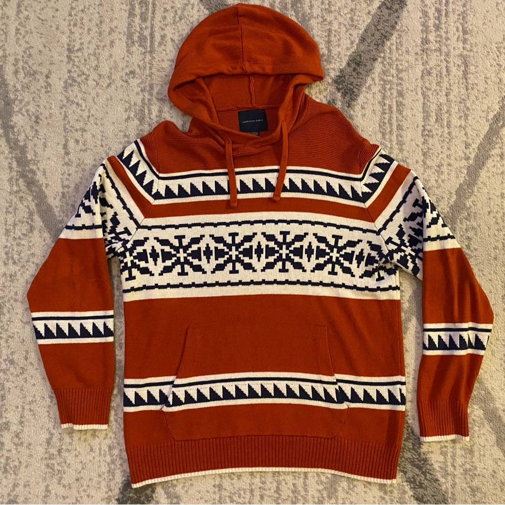 American Eagle Hooded Sweatshirt Men's Sz XL Baja Knitted Shawl Collar Aztec